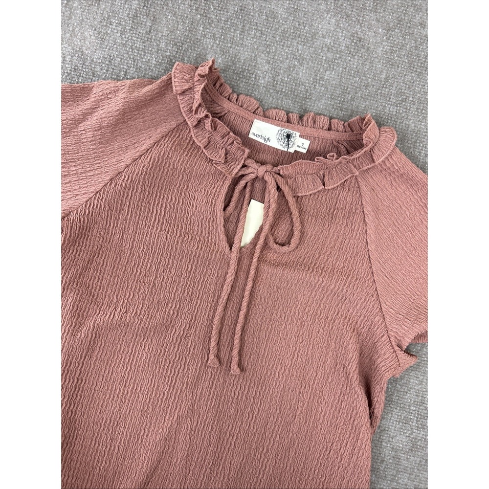 Everleigh Blouse Top Womens S Mauve Stretch Smocked Ruffle Neck Raglan Sleeve‎